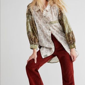 Free People green and beige tunic